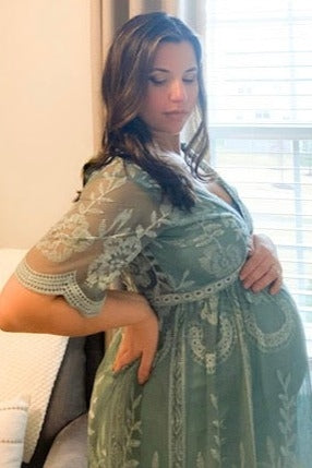 Sage Lace Mesh Overlay Maternity Maxi Dress – PinkBlush