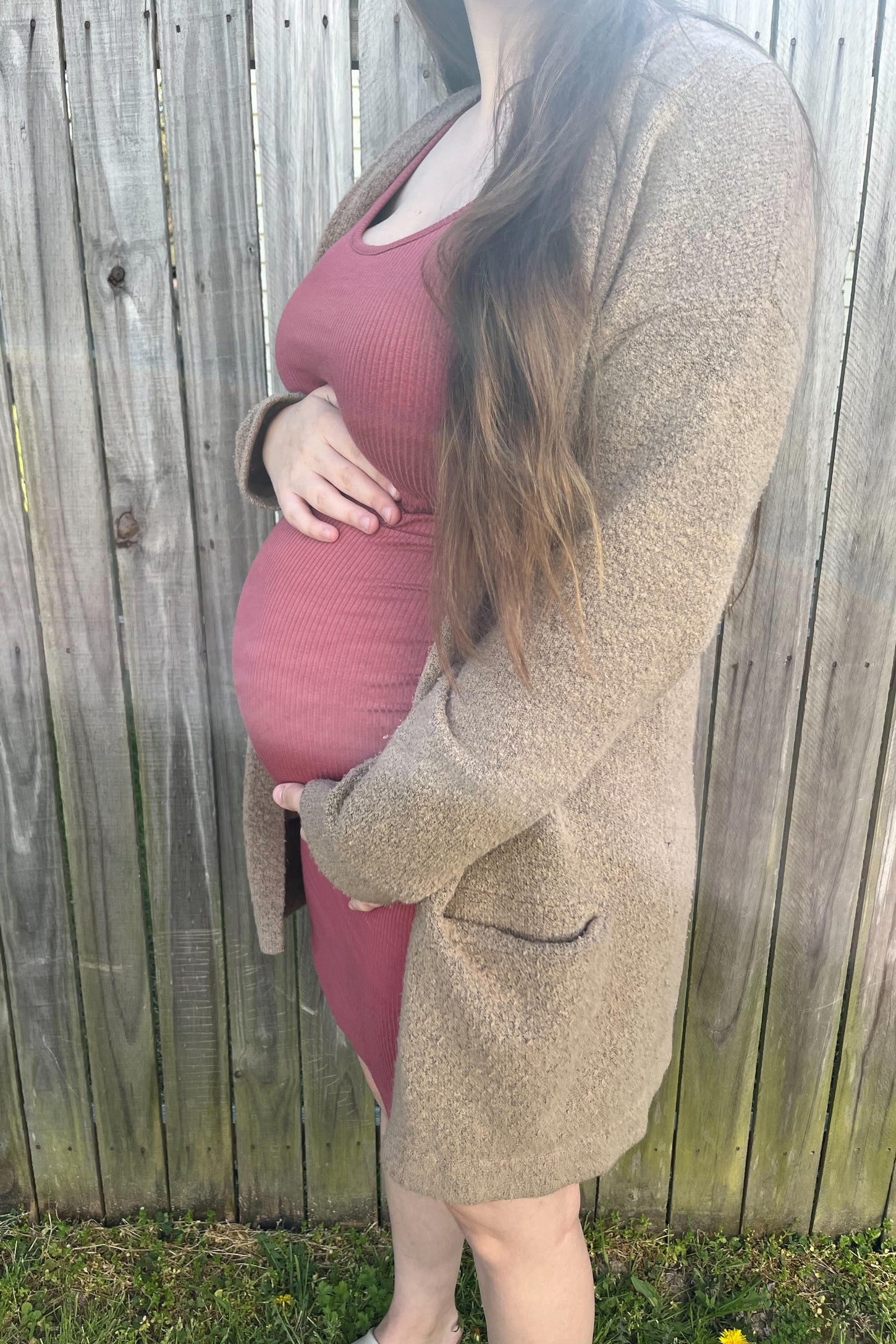 PinkBlush Rust Ribbed Ruched Sleeveless Maternity Dress