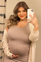 PinkBlush Mocha Ribbed Ruched Sleeveless Maternity Dress