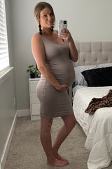 PinkBlush Mocha Ribbed Ruched Sleeveless Maternity Dress