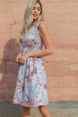 Light Grey Floral Sleeveless Dress