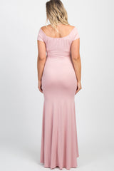 PinkBlush Pink Off Shoulder Wrap Maternity Photoshoot Gown/Dress