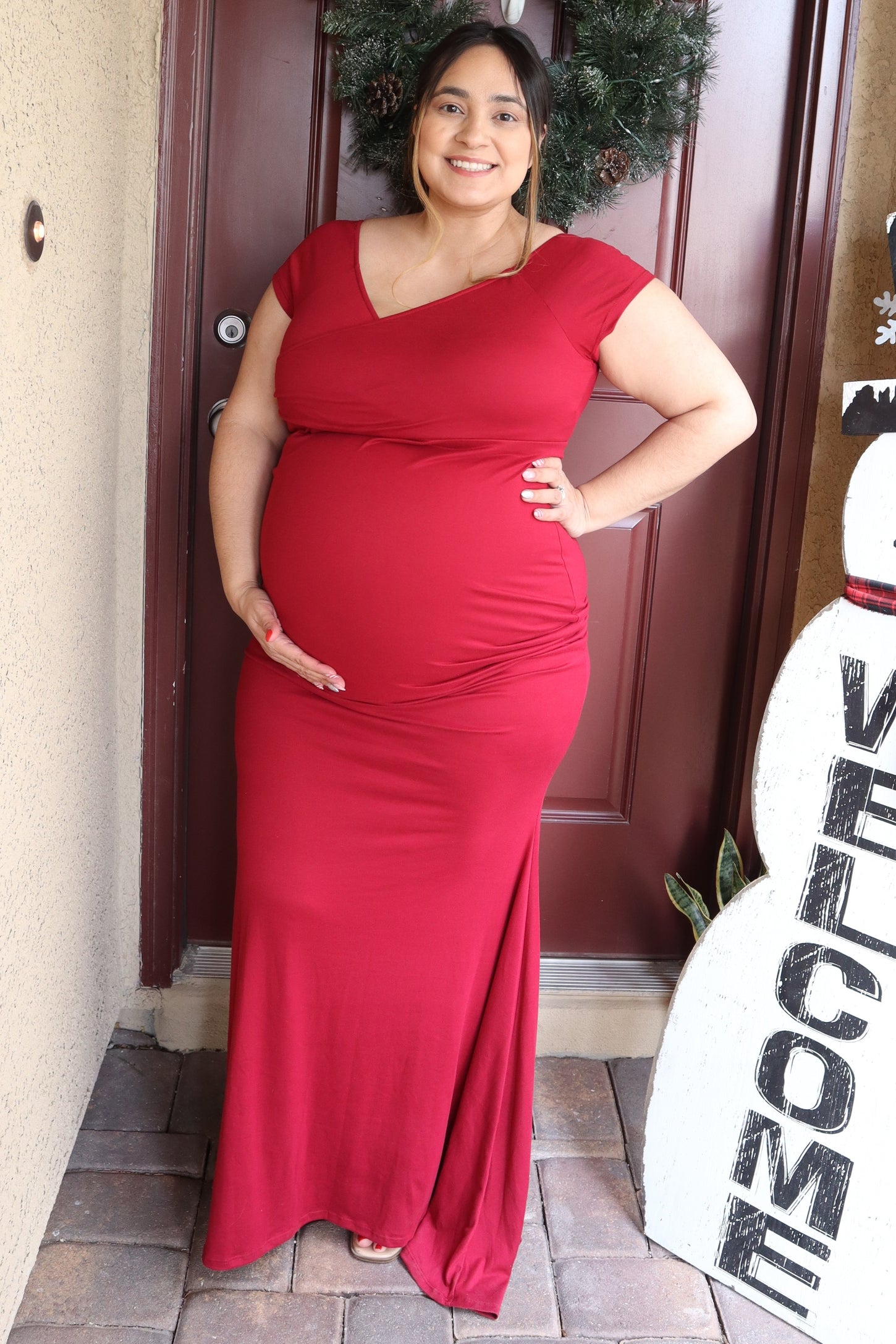 red maternity dress photoshoot PinkBlush Burgundy Off Shoulder Wrap Maternity Photoshoot Gown/Dress