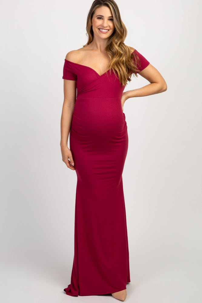 PinkBlush Burgundy Off Shoulder Wrap Maternity Photoshoot Gown/Dress PinkBlush Burgundy Off Shoulder Wrap Maternity Photoshoot Gown/Dress