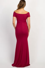 PinkBlush Burgundy Off Shoulder Wrap Maternity Photoshoot Gown/Dress