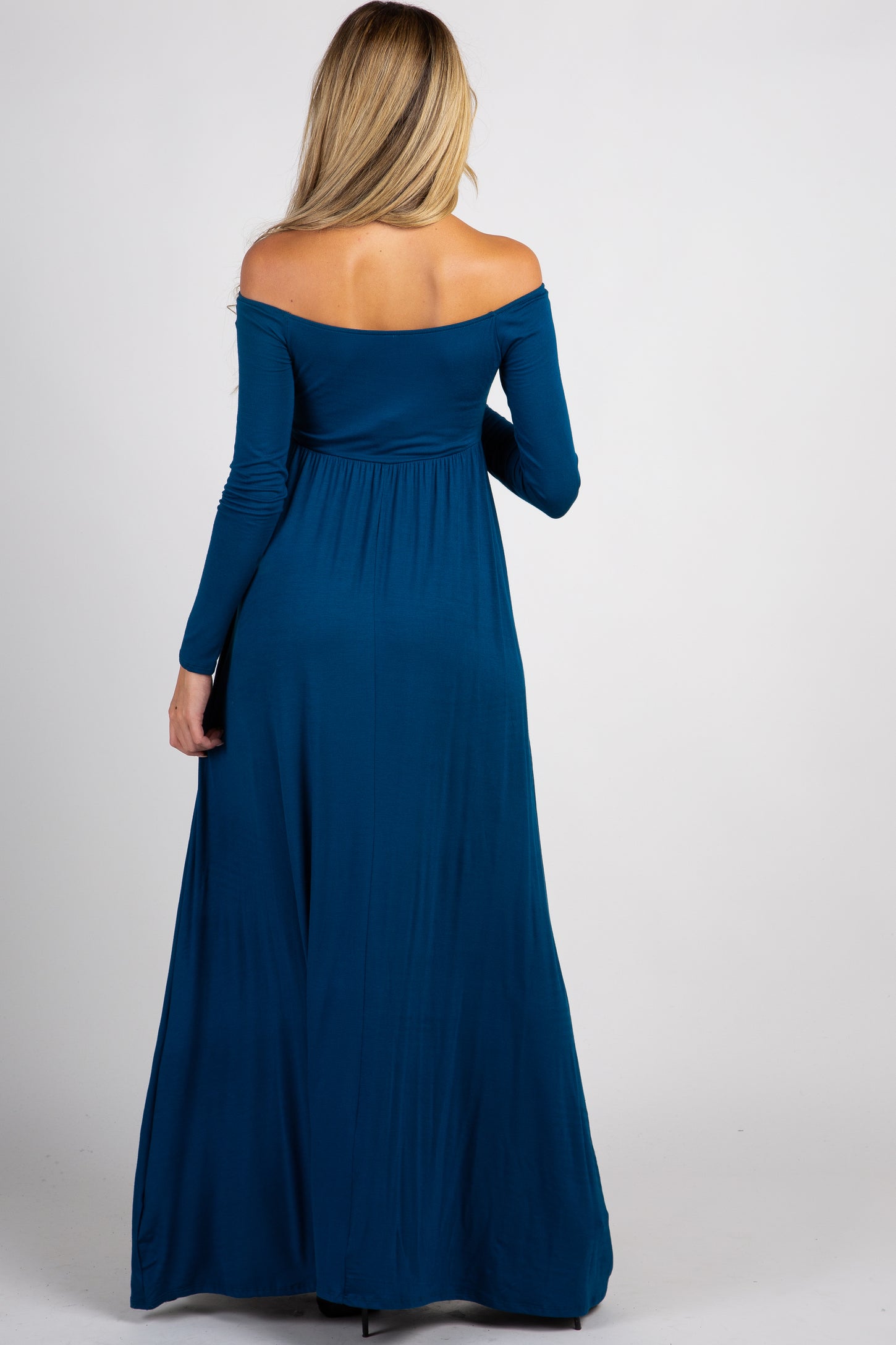 Pinkblush Maternity Pink Solid Off Shoulder Maxi Dress - Teal Pinkblush Maternity Pink Solid Off Shoulder Maxi Dress - Teal
