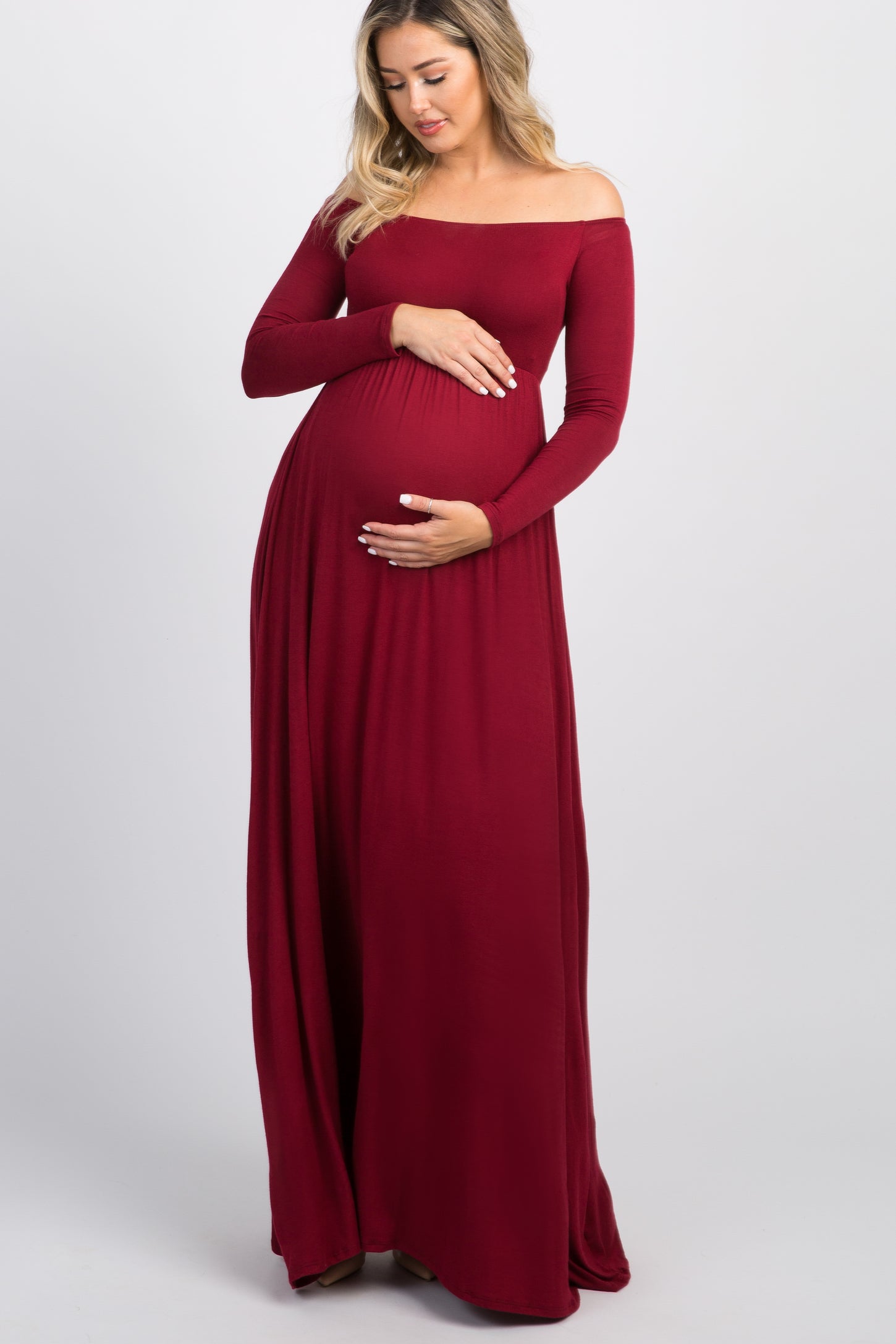 PinkBlush Maternity Pink Solid Off Shoulder Maxi Dress PinkBlush Maternity Pink Solid Off Shoulder Maxi Dress