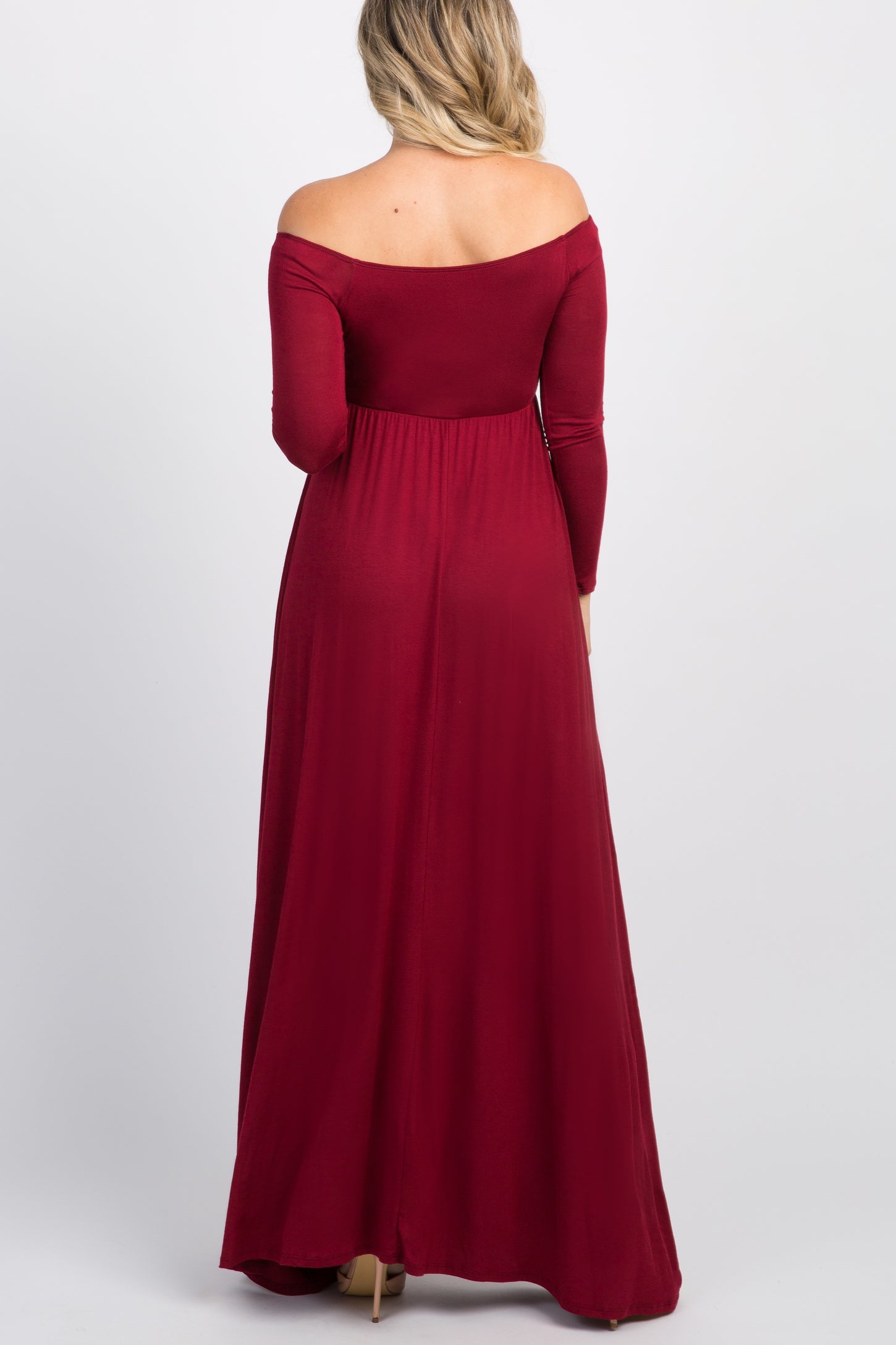 PinkBlush Burgundy Solid Off Shoulder Maternity Maxi Dress PinkBlush Burgundy Solid Off Shoulder Maternity Maxi Dress