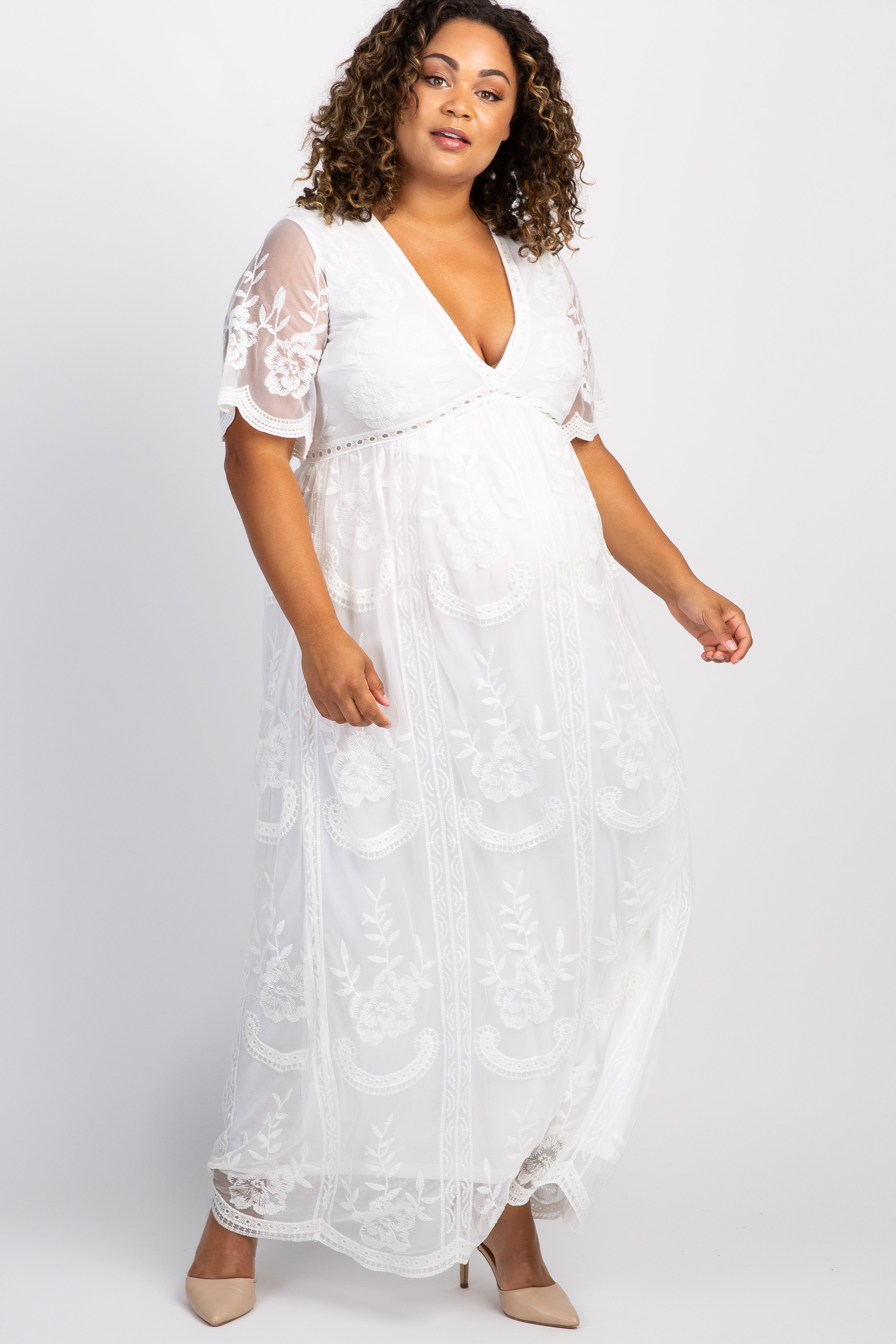 chinese dress ladies Pinkblush White Lace Overlay Plus Maternity Maxi Dress