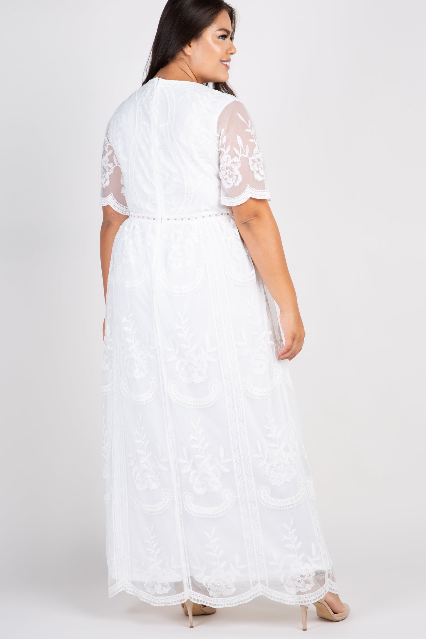 PinkBlush White Lace Mesh Overlay Plus Maxi Dress