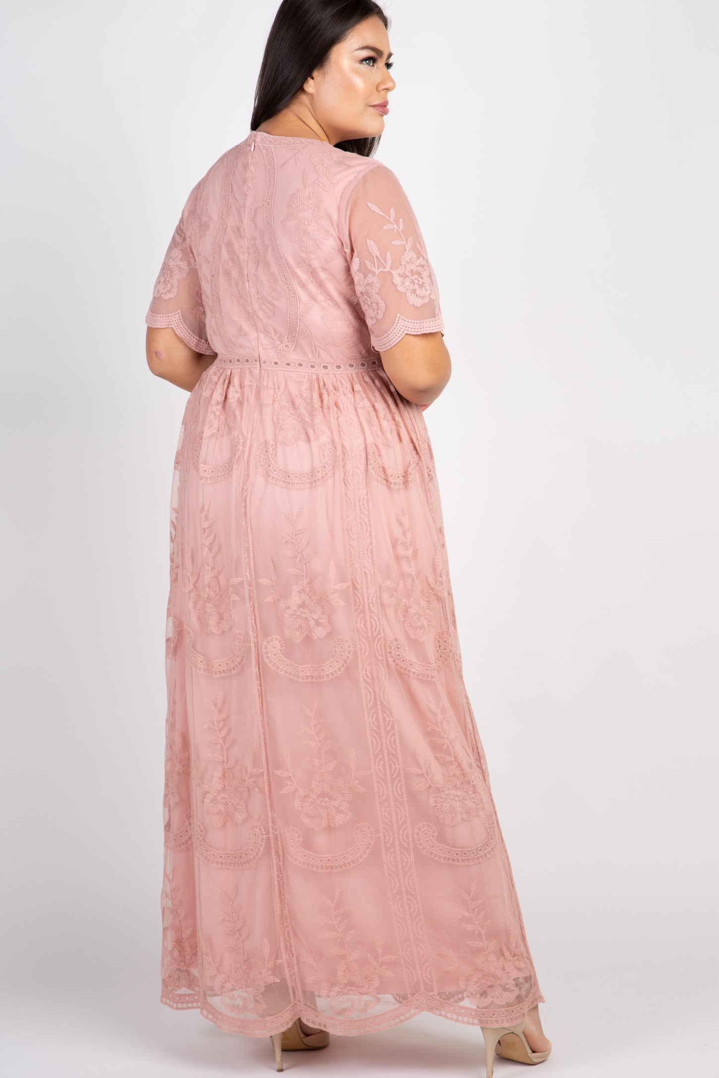 pink blush lace overlay dress PinkBlush White Lace Overlay Maternity Maxi Dress