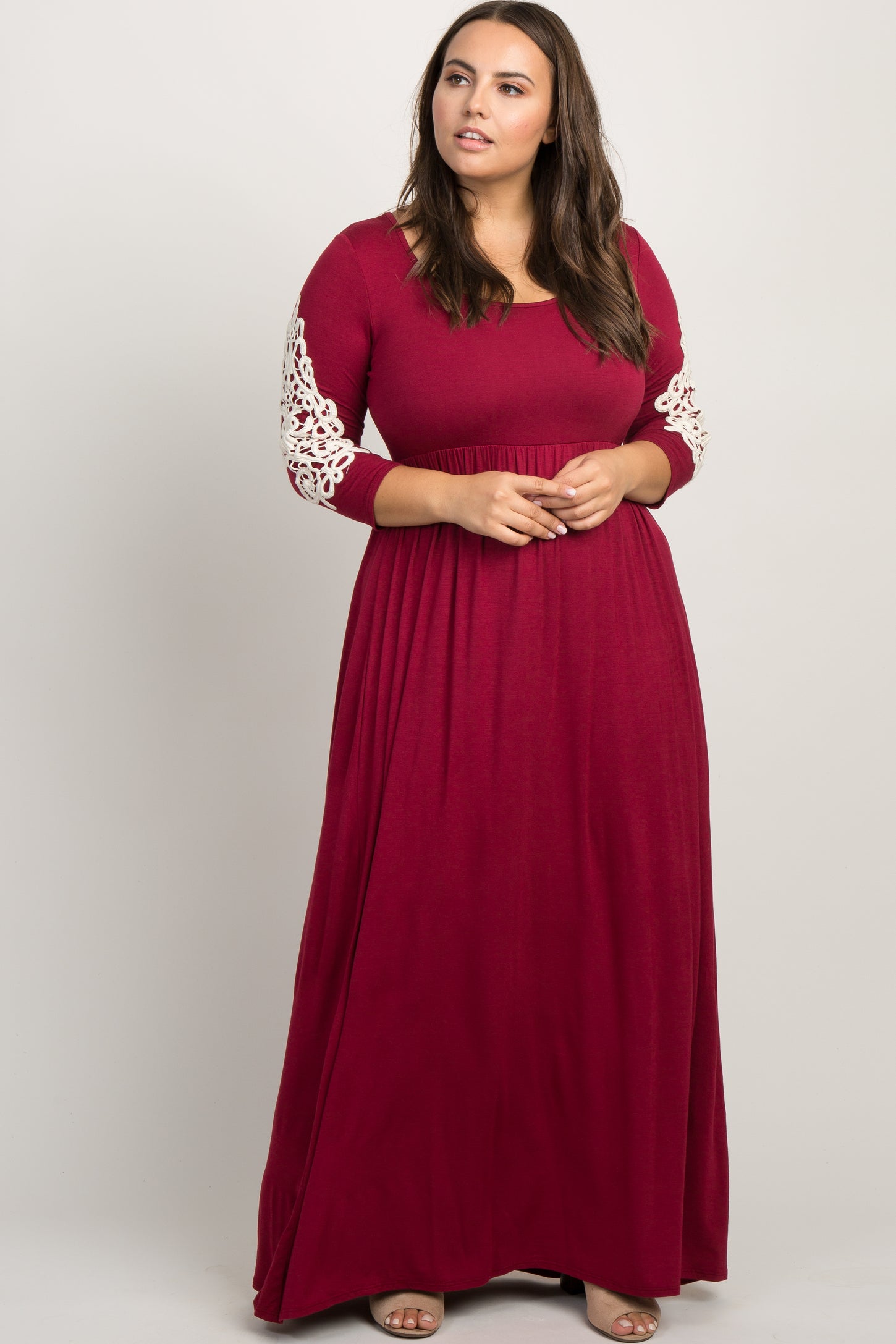 burgundy plus size maternity dress Burgundy Ruffle Accent Velvet Maternity Plus Dress PinkBlush