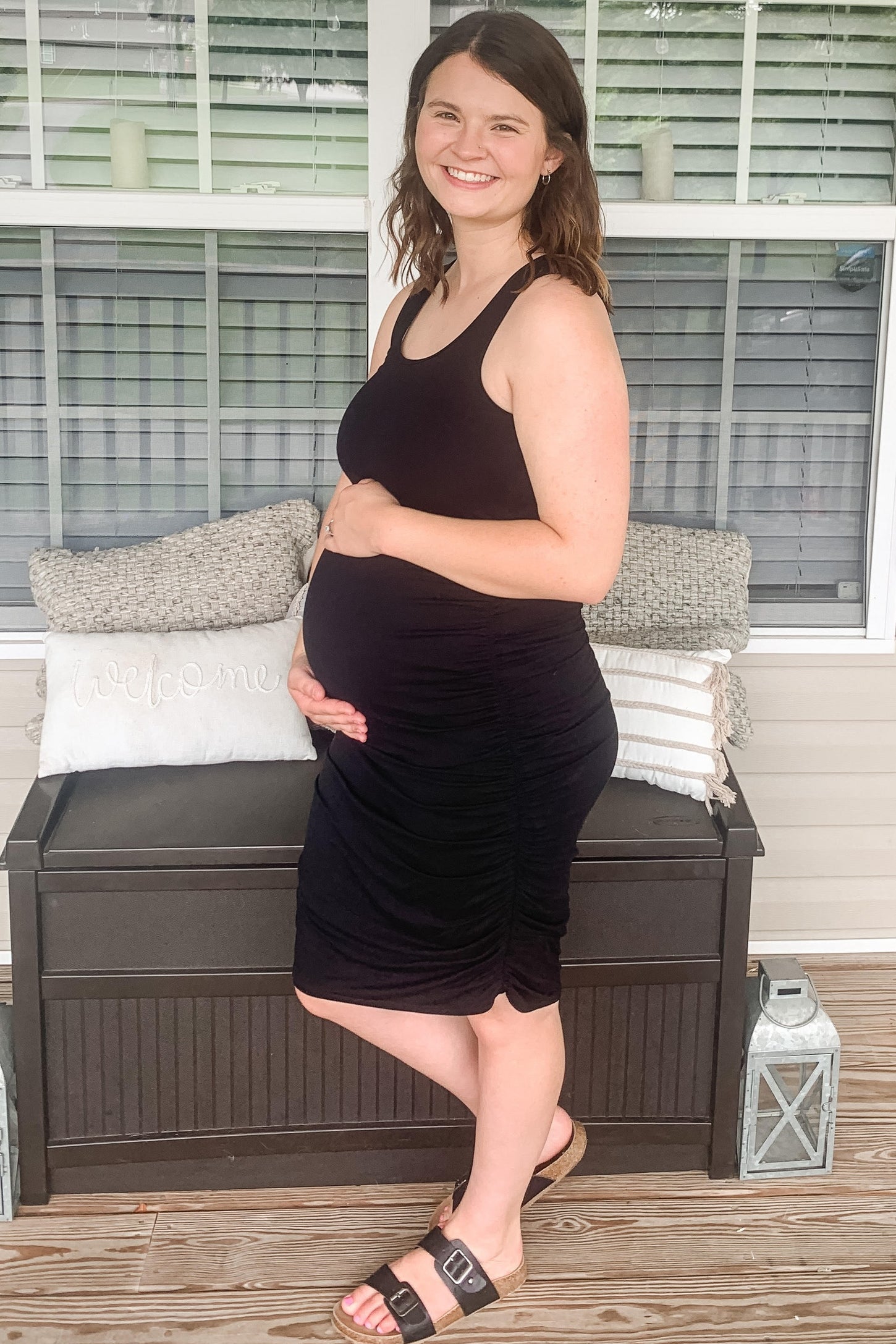 Black Solid Ruched Fitted Maternity Bodycon Midi Dress PinkBlush Black Solid Ruched Fitted Maternity Bodycon Midi Dress PinkBlush