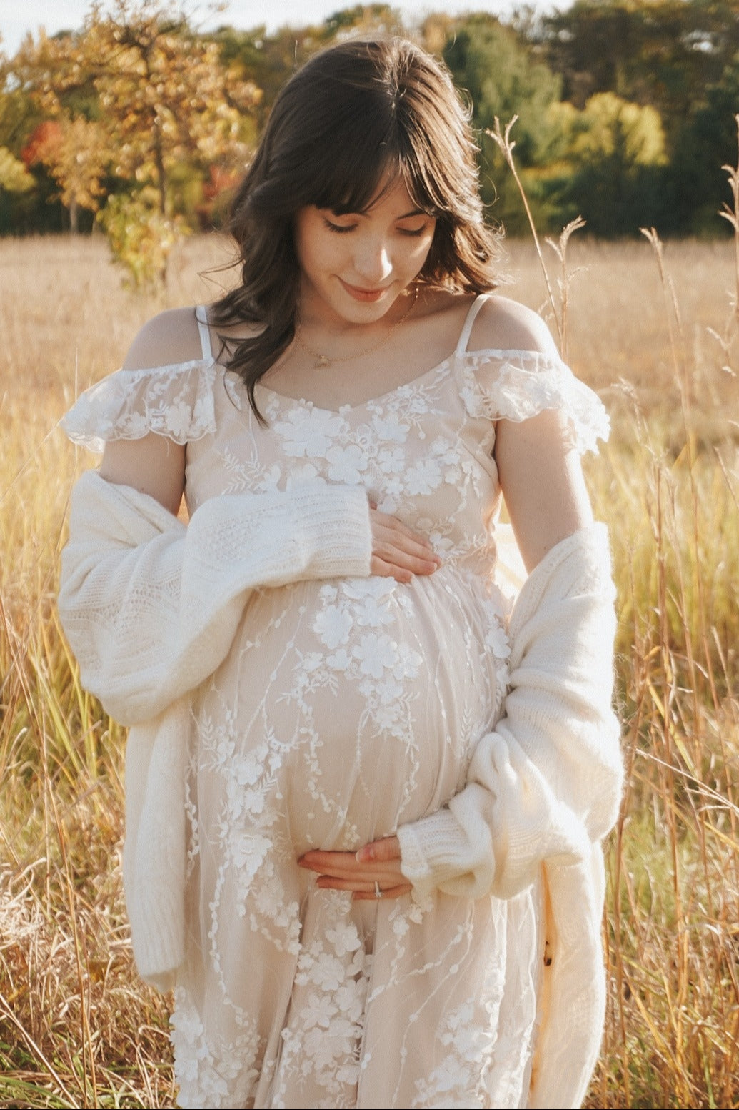 Ivory Floral Embroidered Mesh Maternity Evening Gown PinkBlush Ivory Floral Embroidered Mesh Maternity Evening Gown PinkBlush
