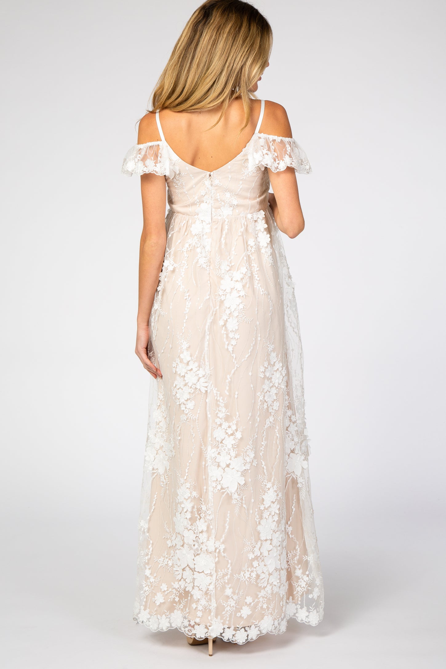 ivory floral embroidered maternity midi dress Maternity Boho White Midi Dress Pinkblush Ivory Floral Embroidered Maternity Midi Dress Medium