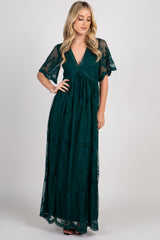 Forest Green Lace Mesh Overlay Maternity Maxi Dress