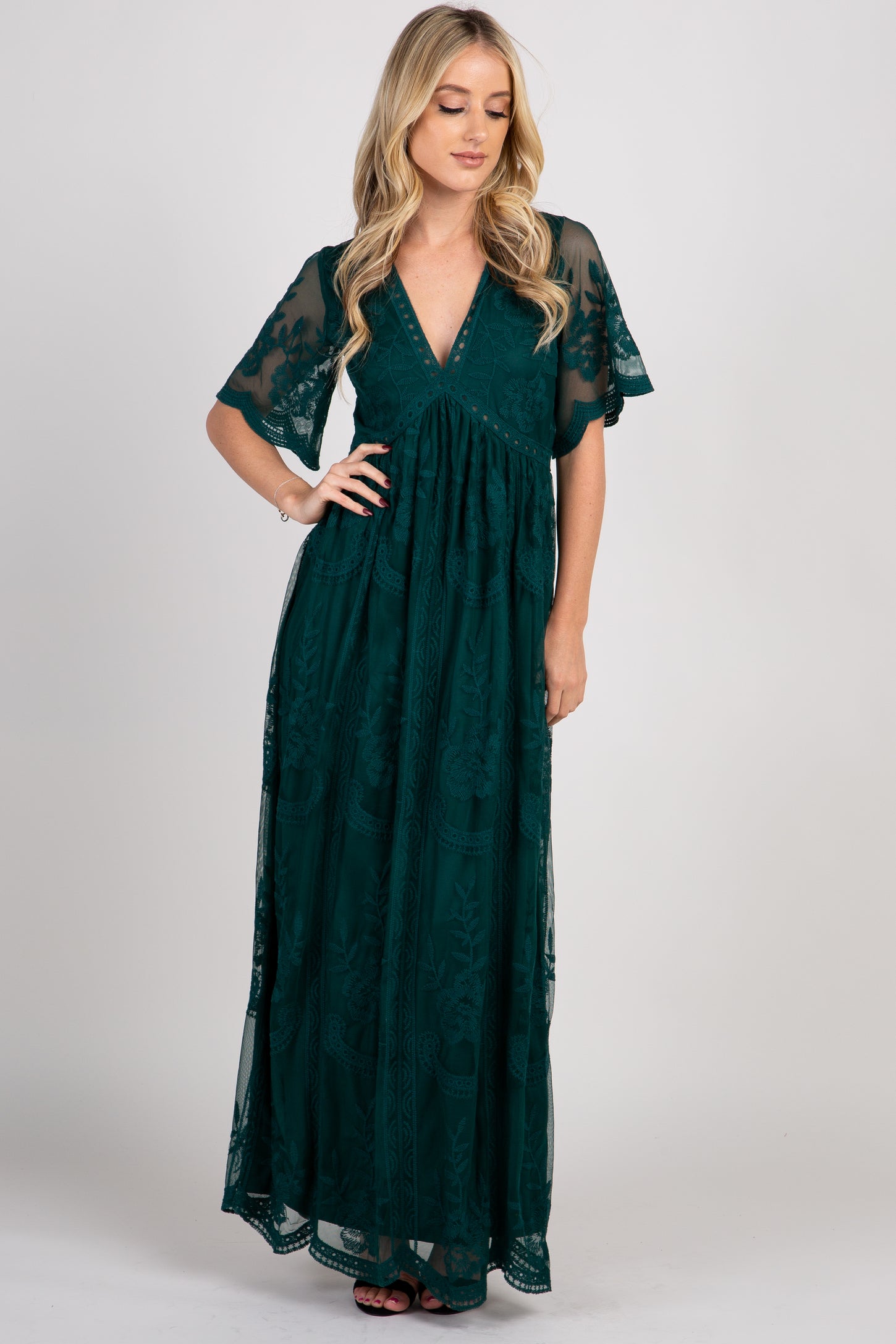 Forest Green Lace Mesh Overlay Maternity Maxi Dress PinkBlush Forest Green Lace Mesh Overlay Maternity Maxi Dress PinkBlush