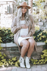 PinkBlush Beige Sleeveless Ruched Fitted Maternity Dress