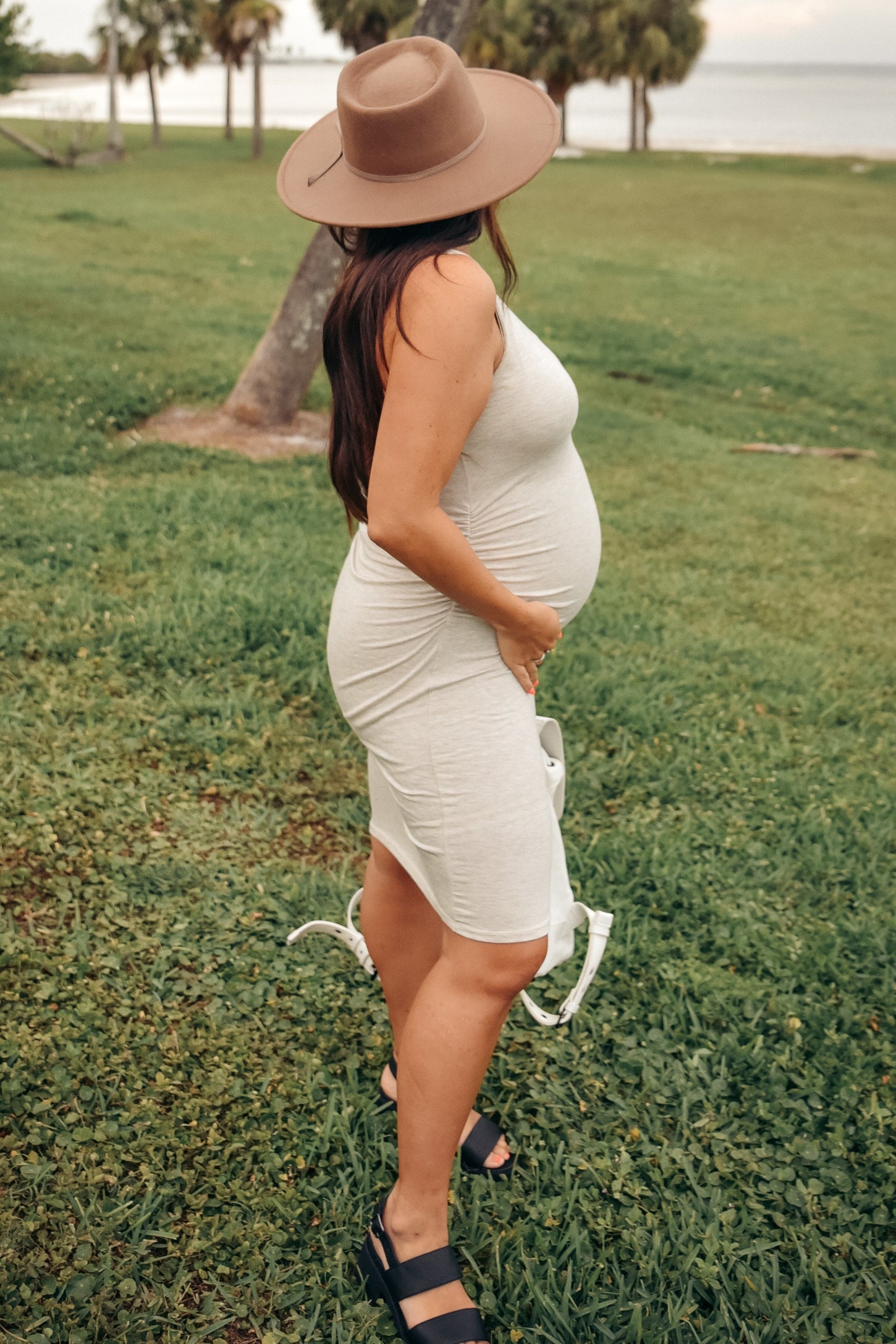 PinkBlush Beige Ruched Fitted Maternity Dress PinkBlush Beige Ruched Fitted Maternity Dress