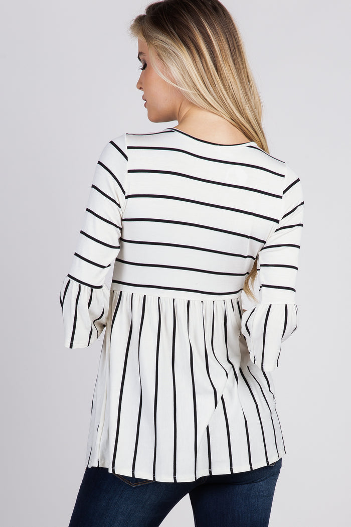 PinkBlush Ivory Striped Peplum Ruffle Top