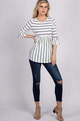 PinkBlush Ivory Striped Peplum Ruffle Top