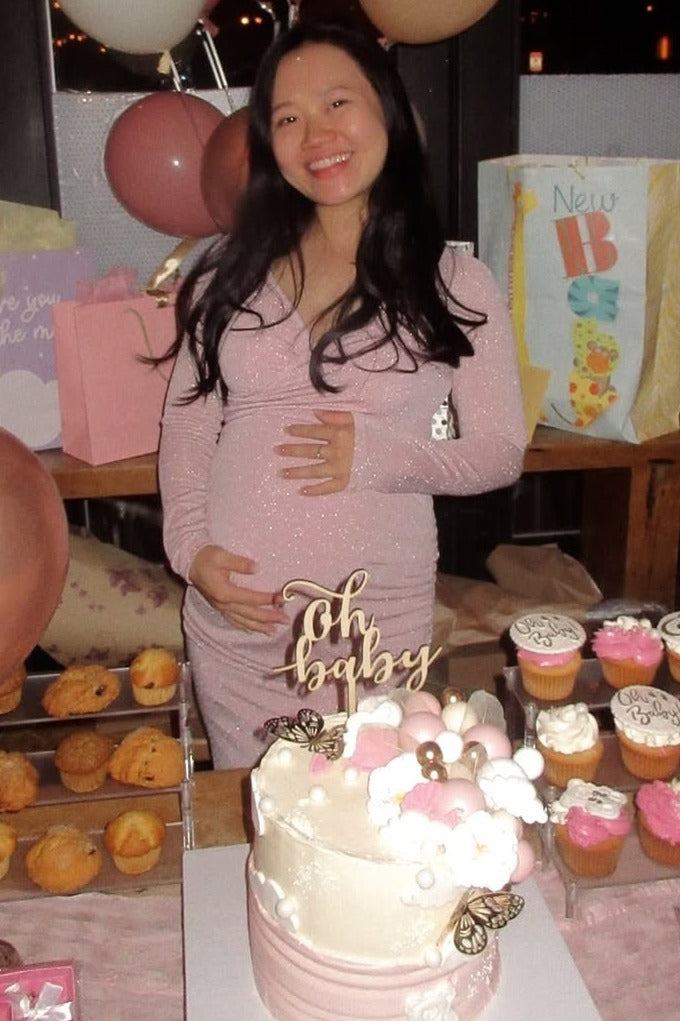 maternity birthday dresses PinkBlush Pink Metallic Off Shoulder Long Sleeve Wrap Maternity Photos