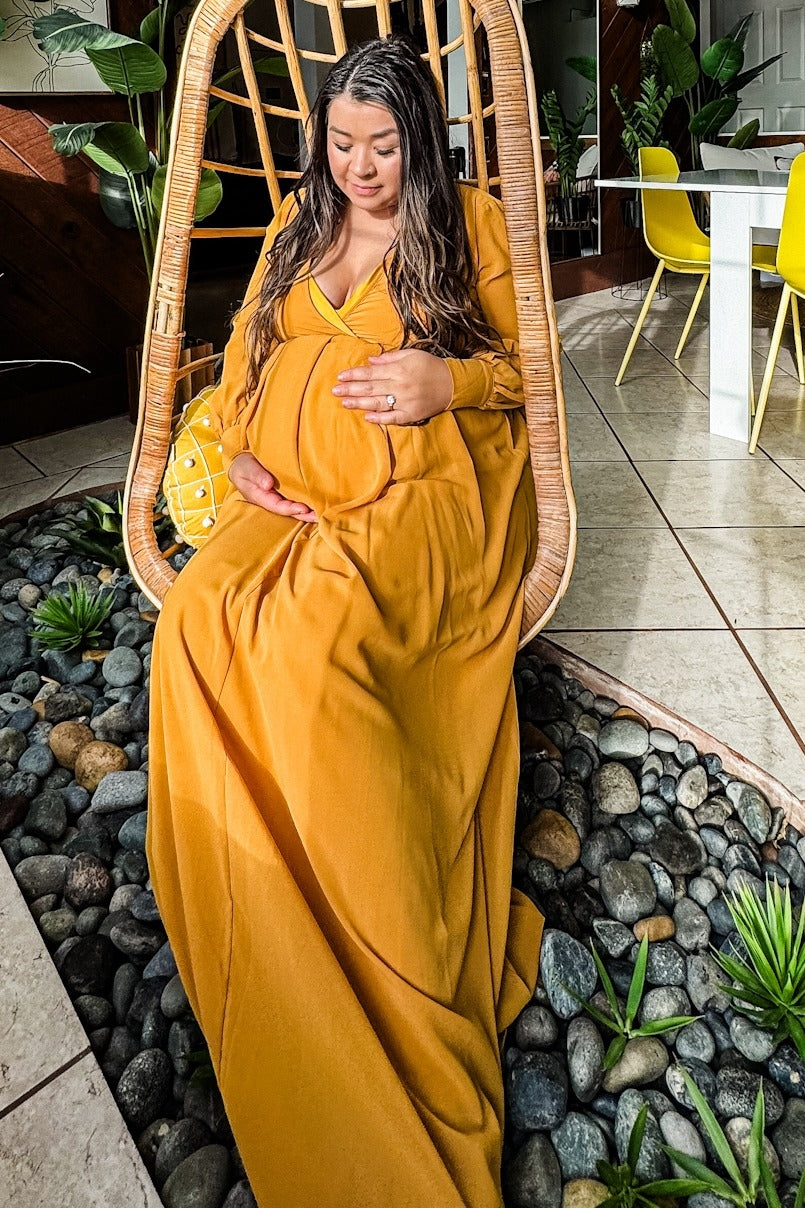 Yellow Chiffon Long Sleeve Pleated Maternity Maxi Dress PinkBlush Yellow Chiffon Long Sleeve Pleated Maternity Maxi Dress PinkBlush