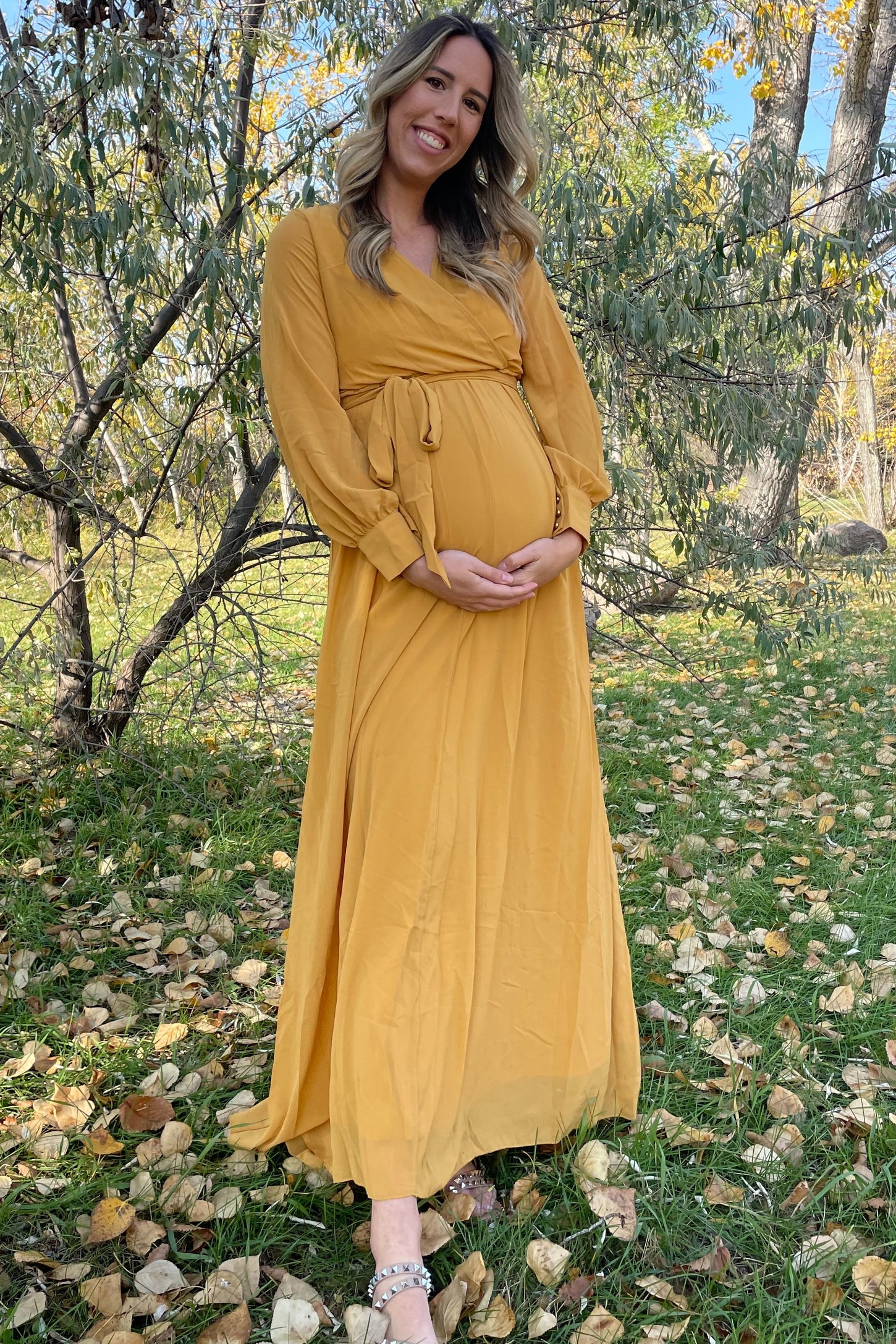 Yellow Chiffon Long Sleeve Pleated Maternity Maxi Dress PinkBlush Yellow Chiffon Long Sleeve Pleated Maternity Maxi Dress PinkBlush