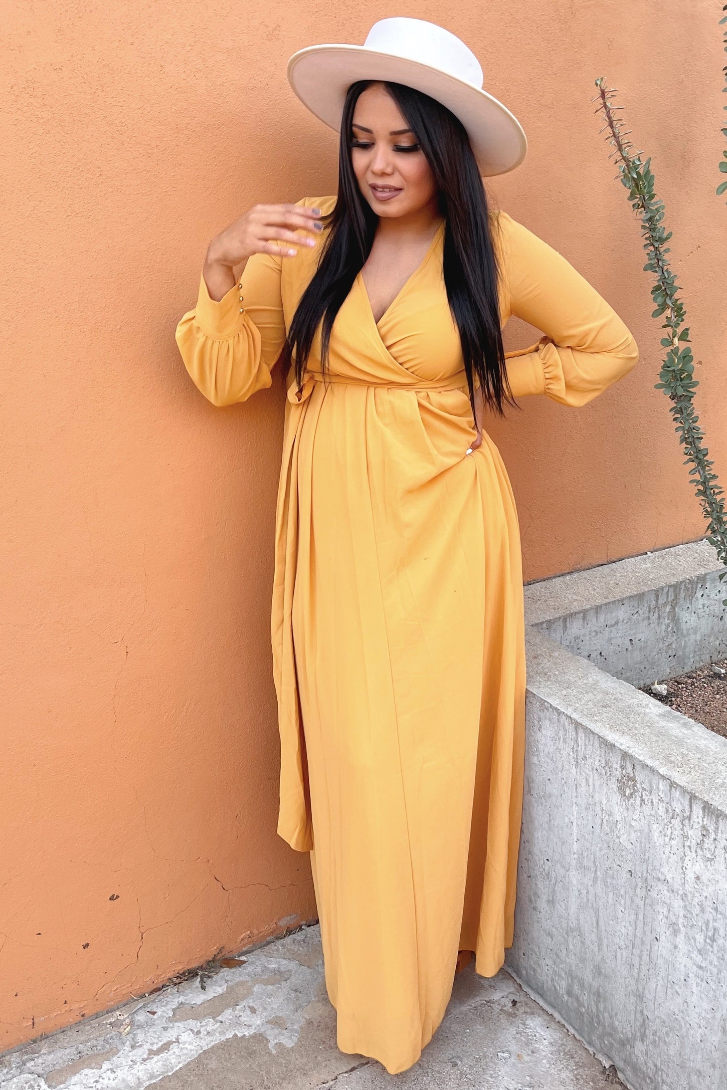 Yellow Chiffon Long Sleeve Pleated Maxi Dress PinkBlush Yellow Chiffon Long Sleeve Pleated Maxi Dress PinkBlush
