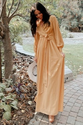 Yellow Chiffon Long Sleeve Pleated Maxi Dress PinkBlush Yellow Chiffon Long Sleeve Pleated Maxi Dress PinkBlush