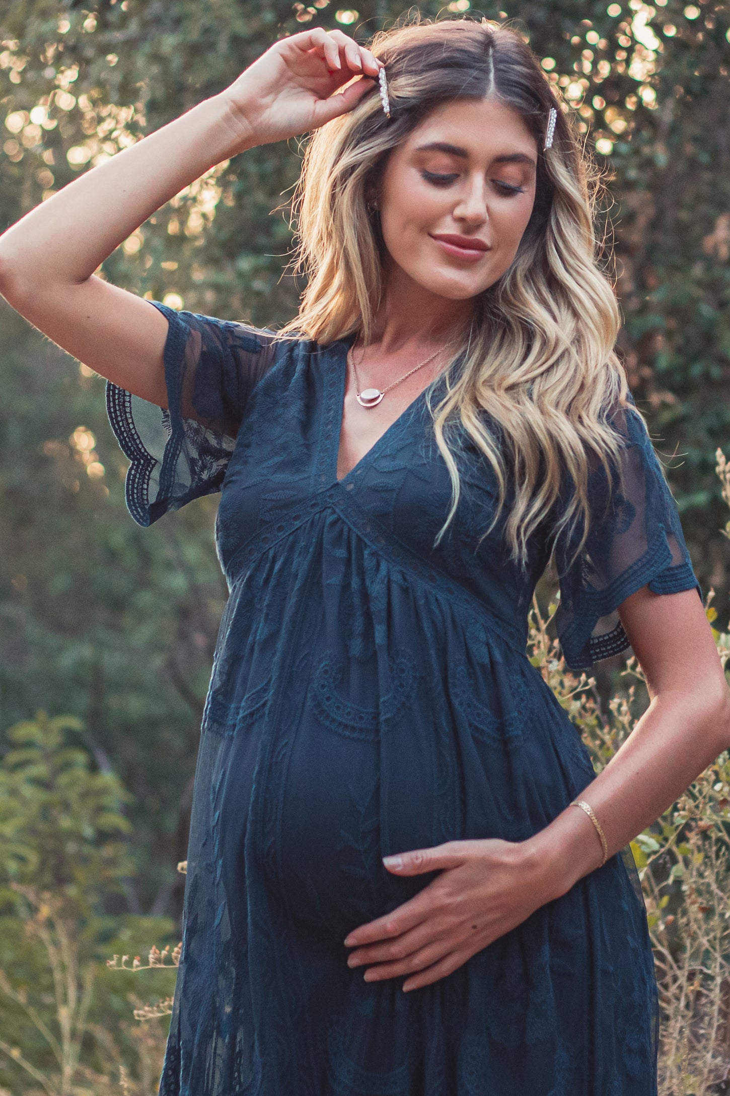 PinkBlush Navy Lace Overlay Maternity Maxi Dress PinkBlush Navy Lace Overlay Maternity Maxi Dress