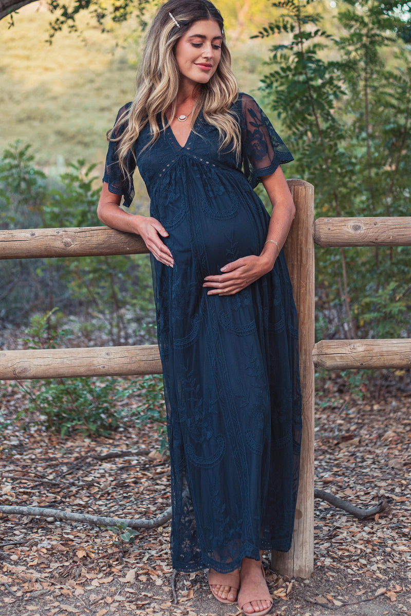 PinkBlush Navy Lace Overlay Maternity Maxi Dress PinkBlush Navy Lace Overlay Maternity Maxi Dress