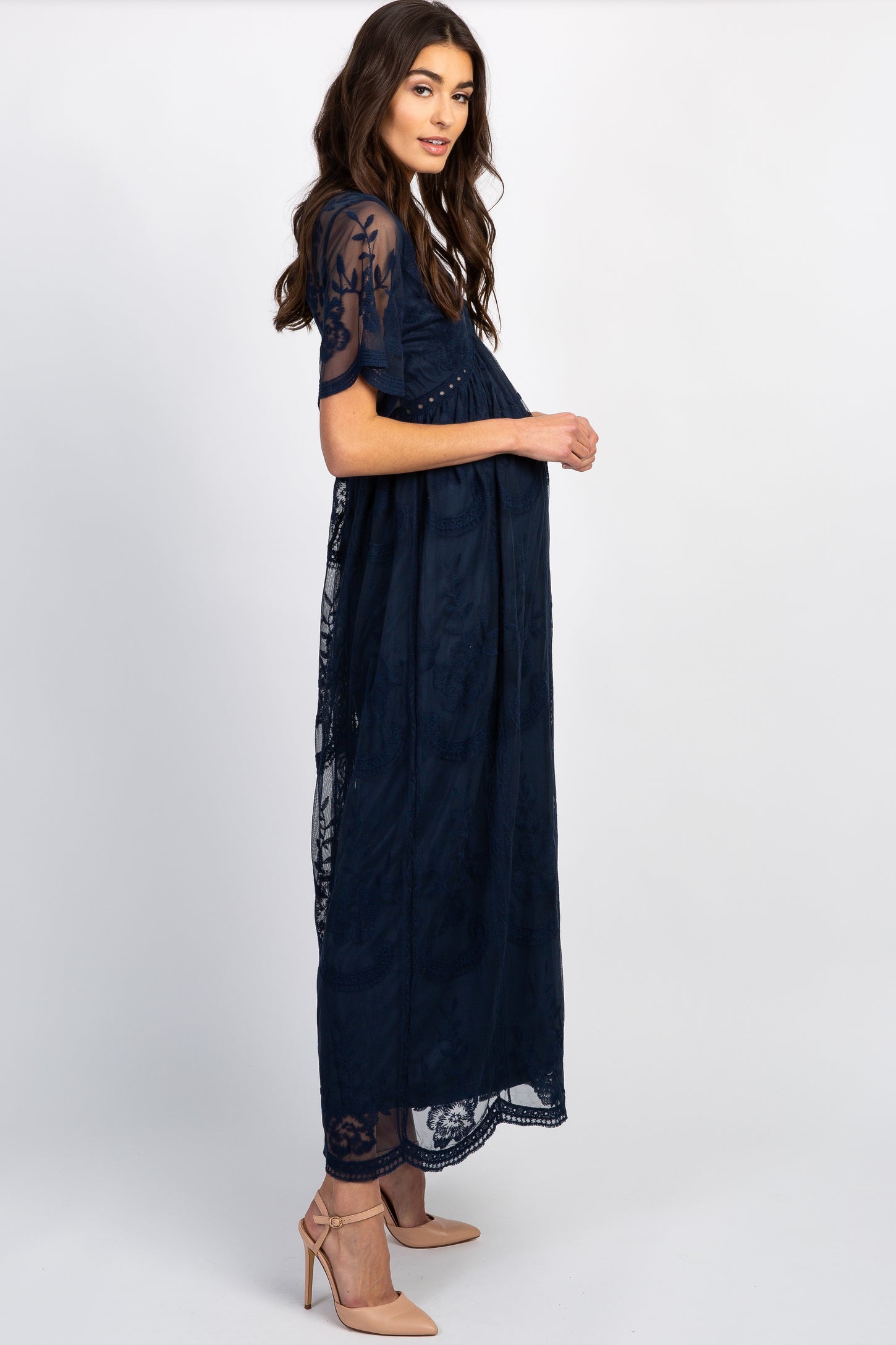 PinkBlush Navy Lace Overlay Maternity Maxi Dress PinkBlush Navy Lace Overlay Maternity Maxi Dress