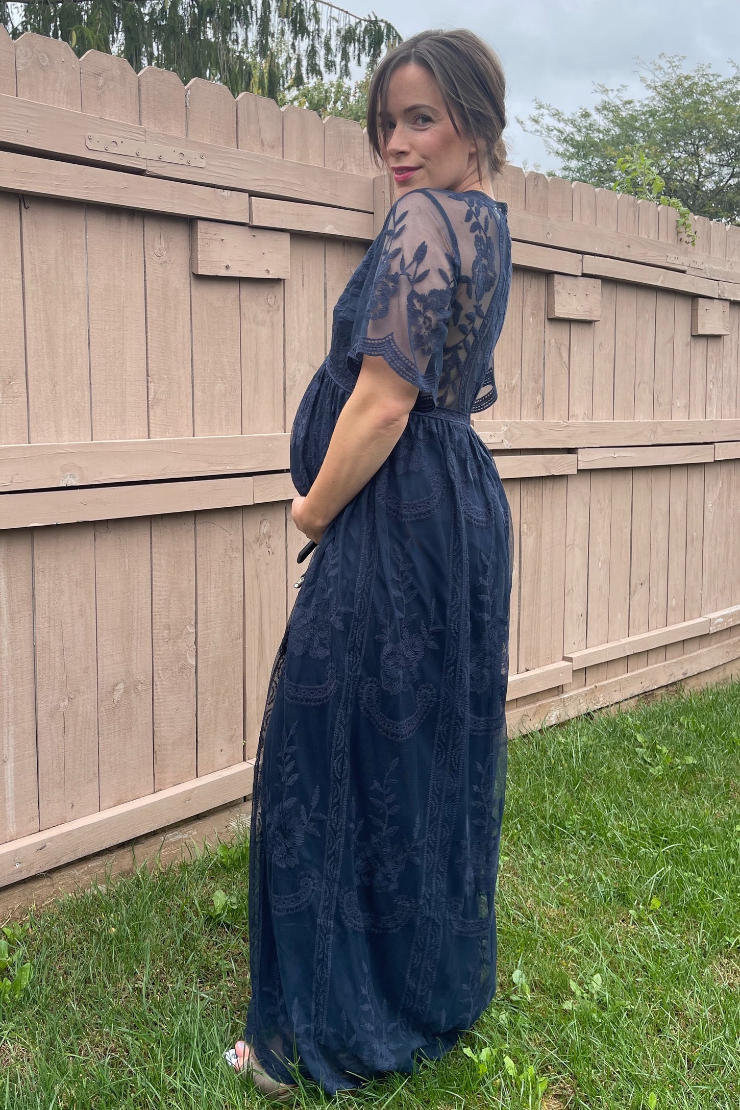 PinkBlush Navy Lace Overlay Maternity Maxi Dress PinkBlush Navy Lace Overlay Maternity Maxi Dress