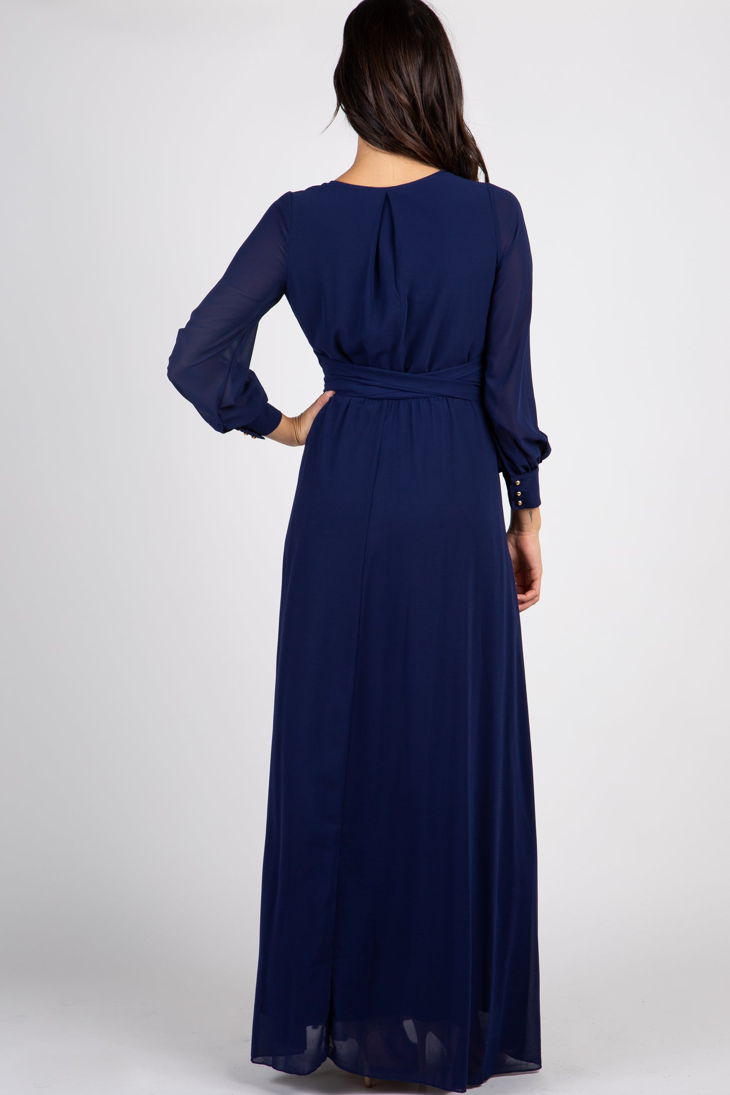 Navy Chiffon Long Sleeve Pleated Maxi Dress PinkBlush Navy Chiffon Long Sleeve Pleated Maxi Dress PinkBlush