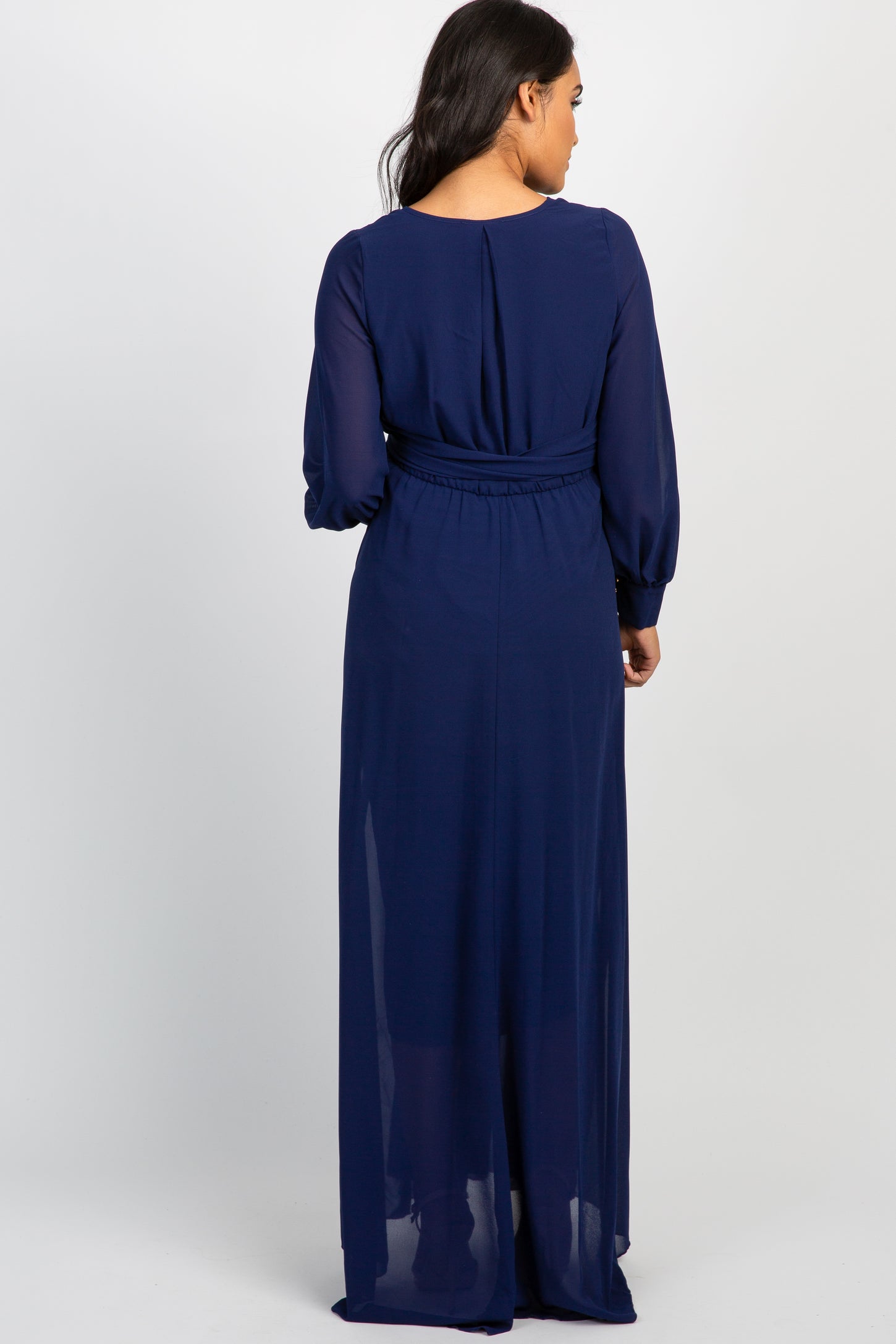 Navy Chiffon Long Sleeve Pleated Maternity Maxi Dress PinkBlush Navy Chiffon Long Sleeve Pleated Maternity Maxi Dress PinkBlush