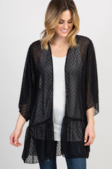 Black Swiss Dot 3/4 Sleeve Chiffon Maternity Cover Up