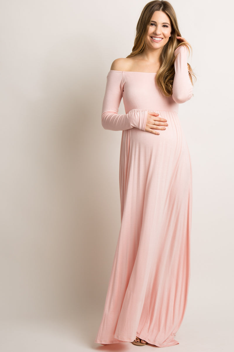 PinkBlush Petite Pink Off Shoulder Maternity Maxi Dress