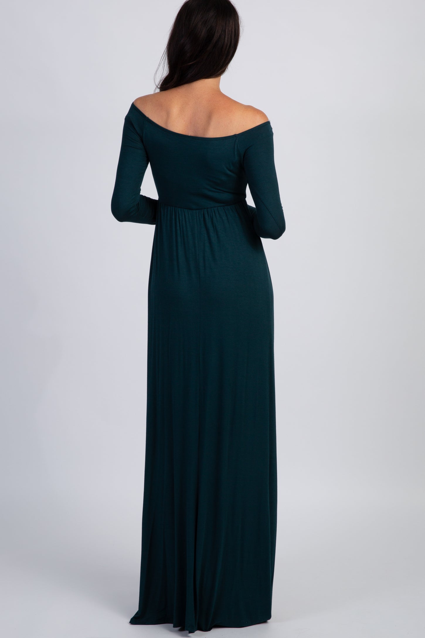 PinkBlush Forest Green Solid Off Shoulder Maxi Dress PinkBlush Forest Green Solid Off Shoulder Maxi Dress