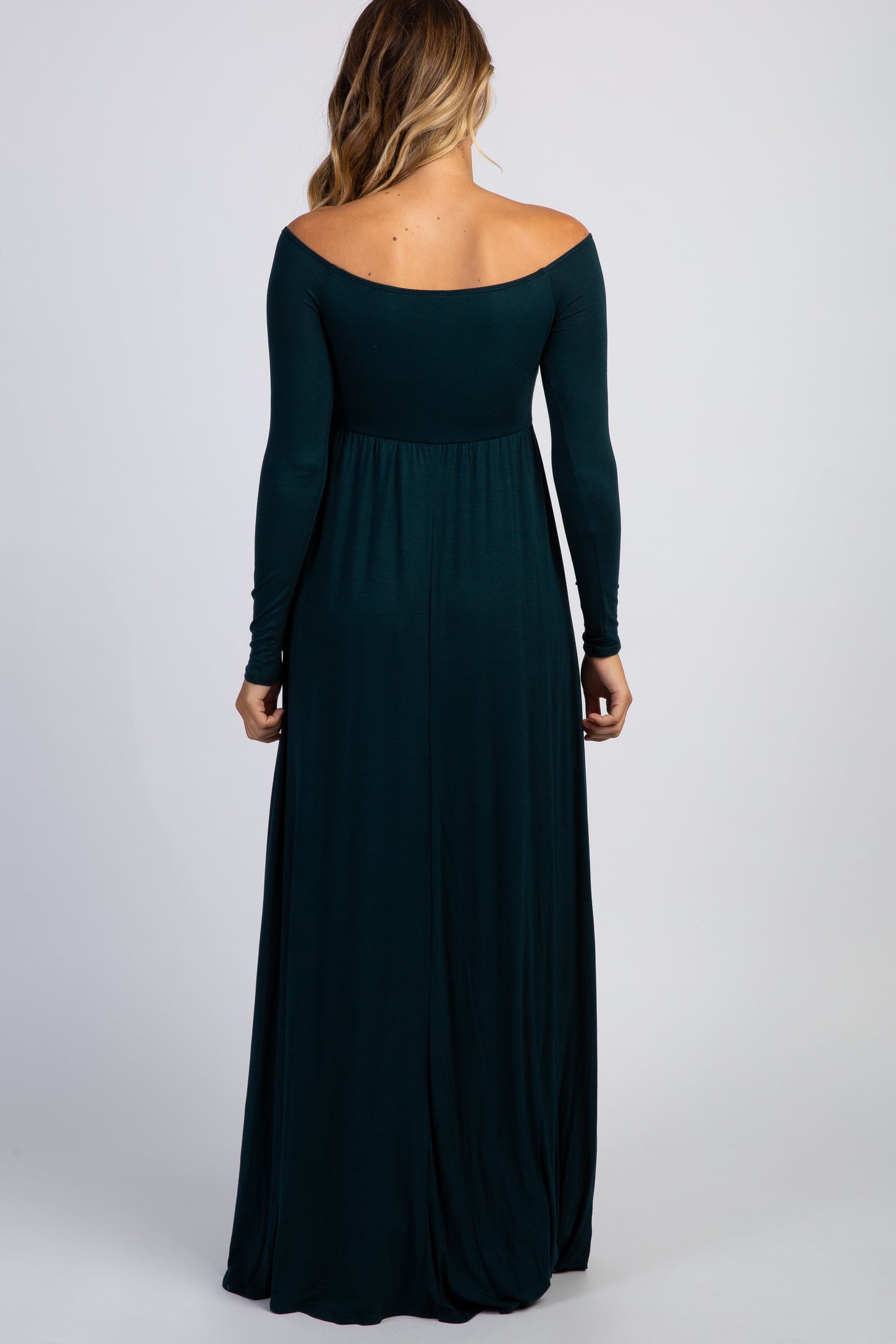PinkBlush Forest Green Solid Off Shoulder Maternity Maxi Dress PinkBlush Forest Green Solid Off Shoulder Maternity Maxi Dress