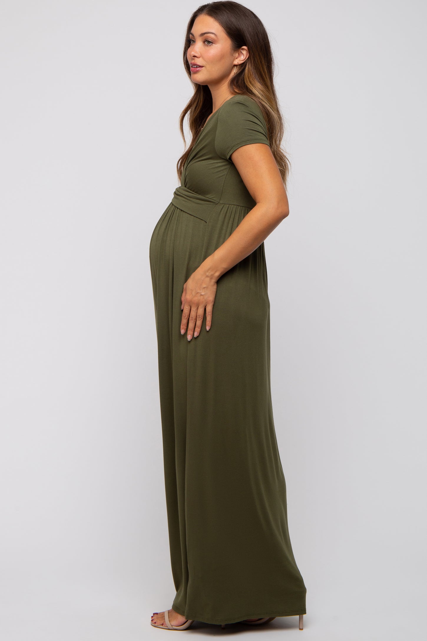 Dress Blush Pink And Olive Green PinkBlush Olive Green Draped 3/4 Sleeve Maxi Dress Dress Blush Pink And Olive Green PinkBlush Olive Green Draped 3/4 Sleeve Maxi Dress