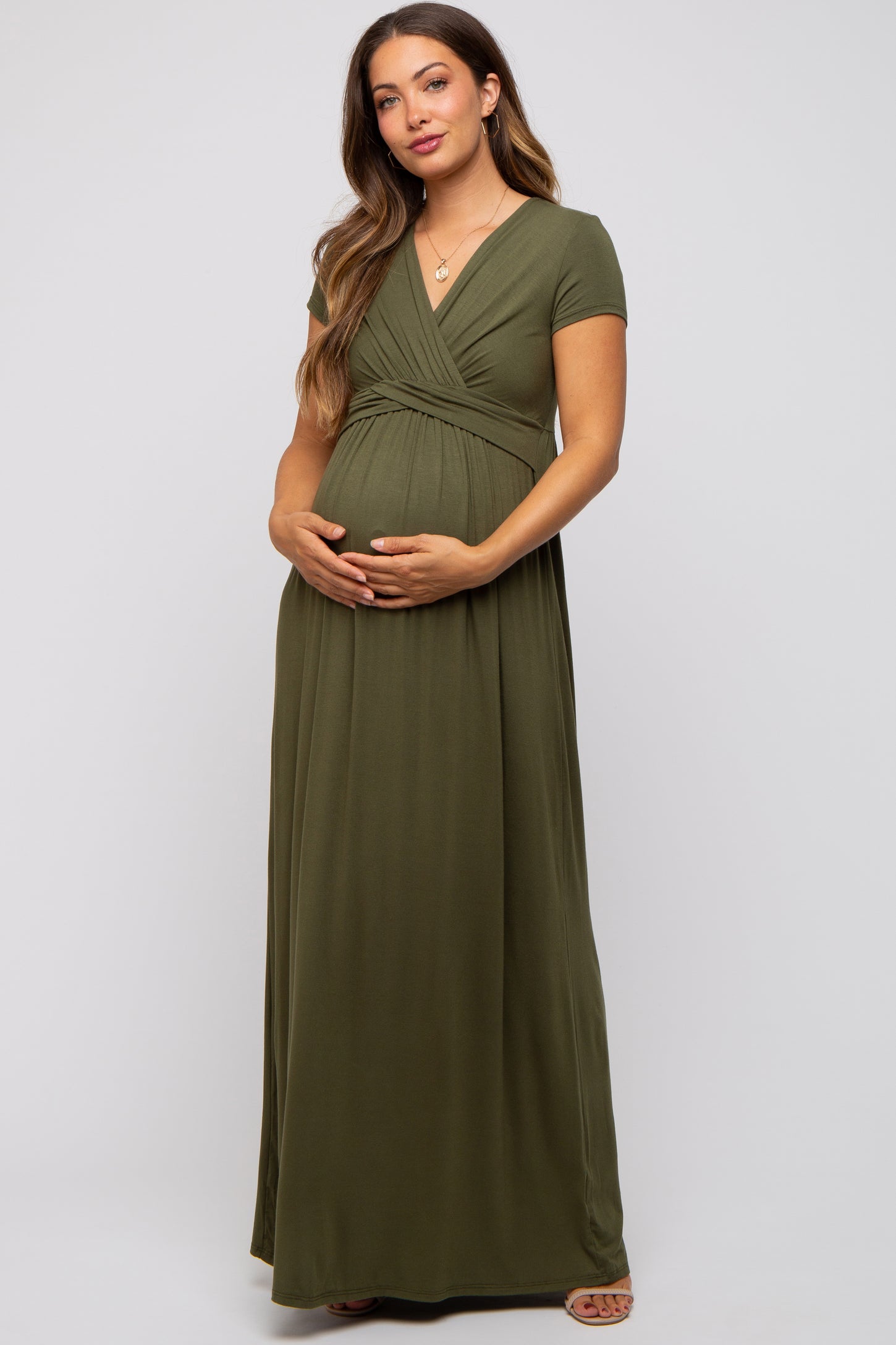 PinkBlush Olive Draped Maternity/Nursing Maxi Dress PinkBlush Olive Draped Maternity/Nursing Maxi Dress