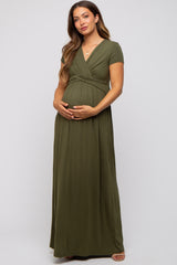PinkBlush Olive Draped Maternity/Nursing Maxi Dress