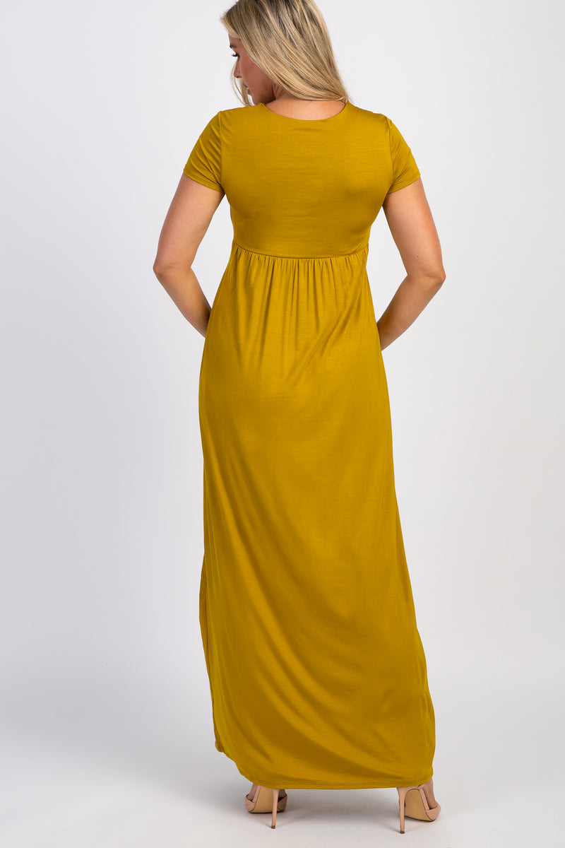 Mustard Draped Maternity/Nursing Maxi Dress PinkBlush Mustard Draped Maternity/Nursing Maxi Dress PinkBlush