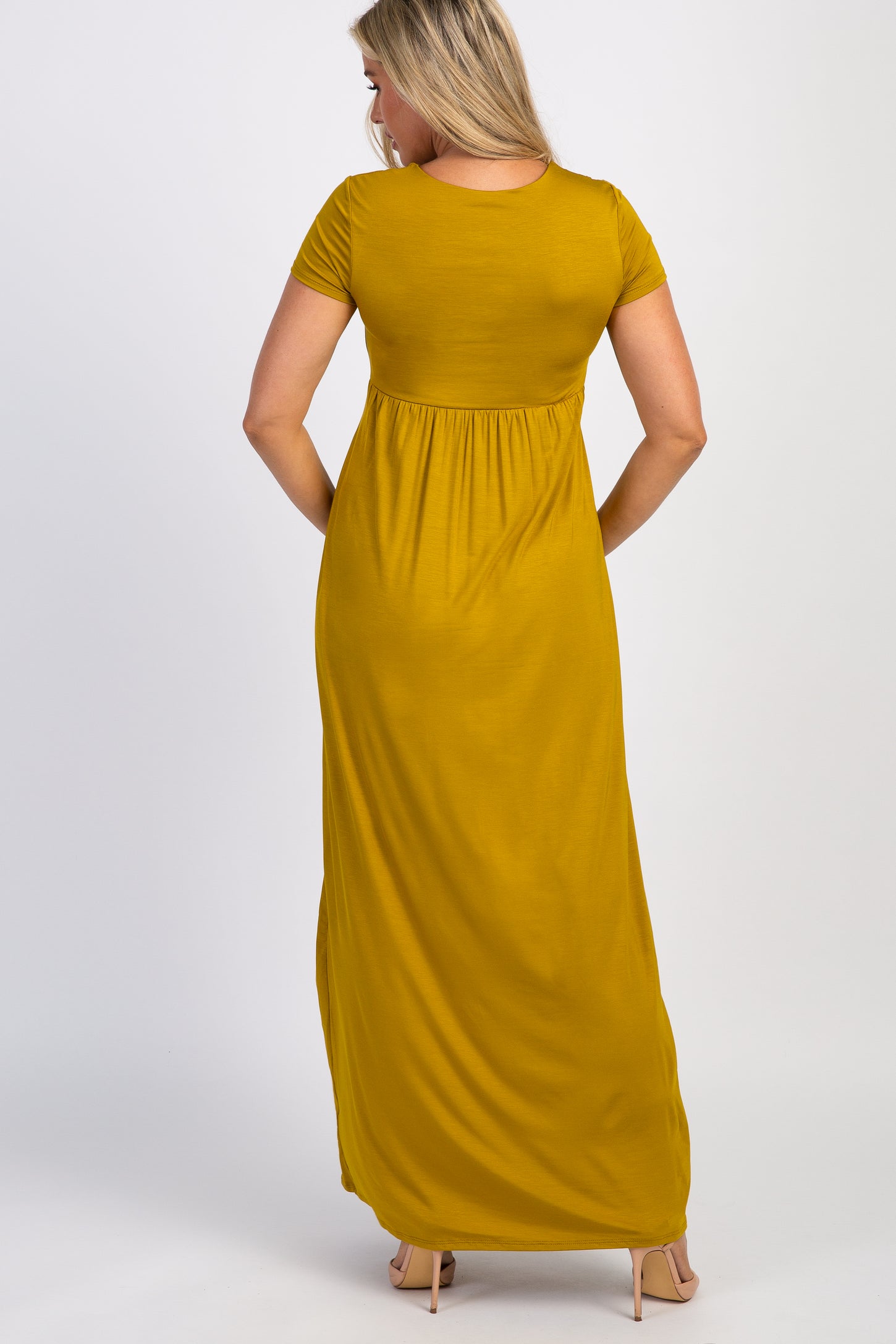 Mustard Draped Maternity/Nursing Maxi Dress – PinkBlush