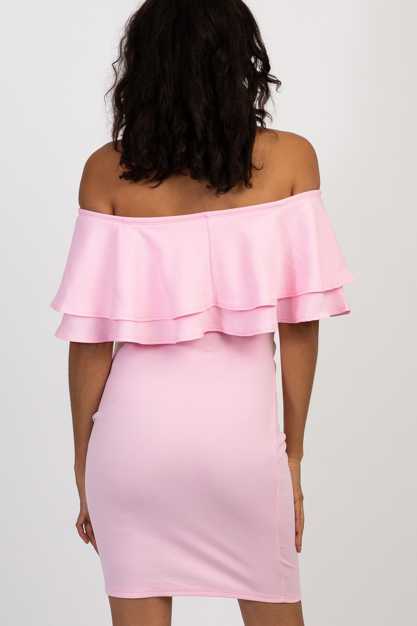 Pink Off Shoulder Fitted Maternity Dress – PinkBlush