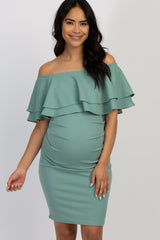 Sage Off Shoulder Fitted Maternity Dress