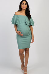 Sage Off Shoulder Fitted Maternity Dress