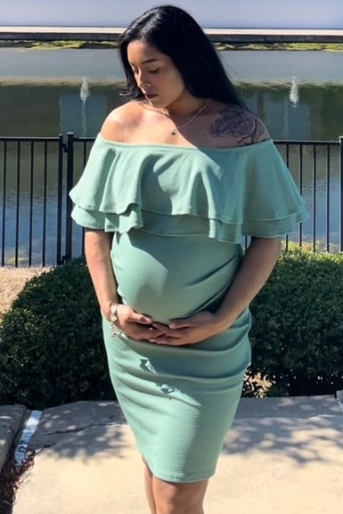 Sage Off Shoulder Fitted Maternity Dress Sage Off Shoulder Fitted Maternity Dress
