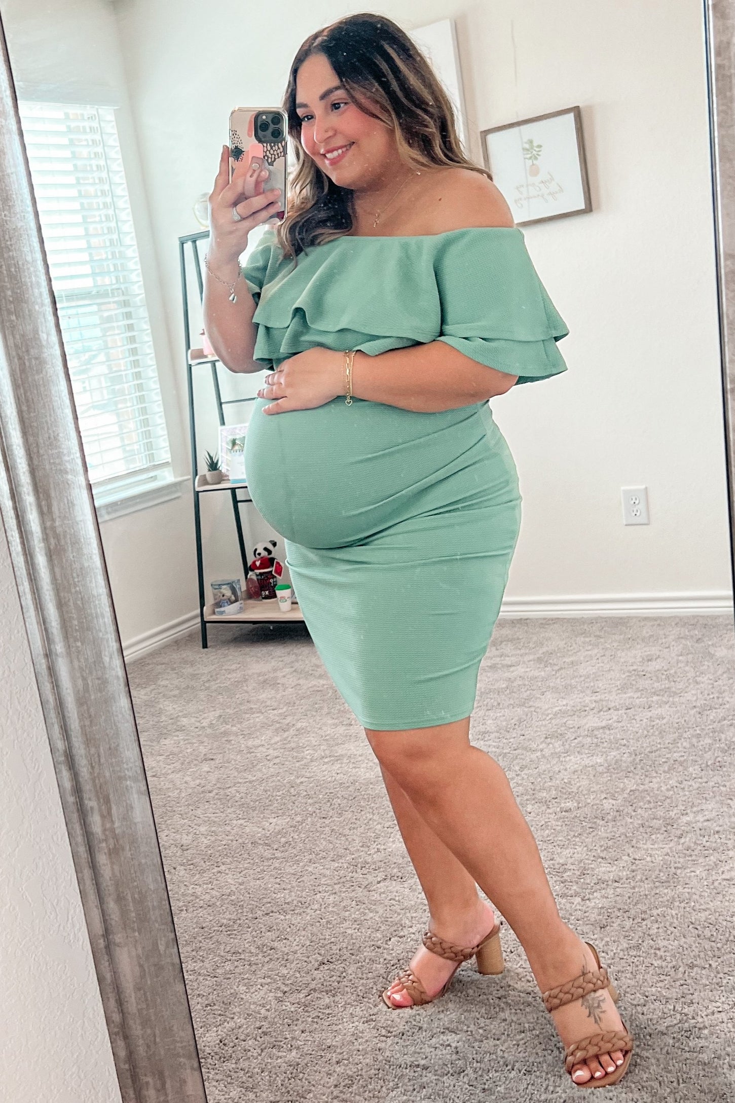 Sage Off Shoulder Fitted Maternity Dress Sage Off Shoulder Fitted Maternity Dress